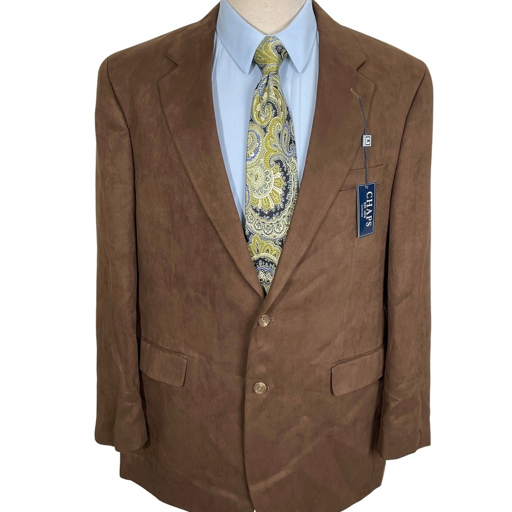 Chaps Blazer Men 44L‎ Brown Faux Suede Classic Career Sport Coat Jacket NWT